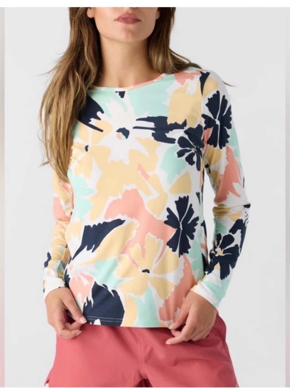 Hang Ten Women’s Floral Long Sleeve Sun Tee in Mint & Coral - UPF protection